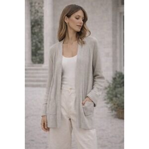 ATM Anthony Thomas Melillo Womens Cotton Cashmere Open Front‎ Cardigan Oatmeal L